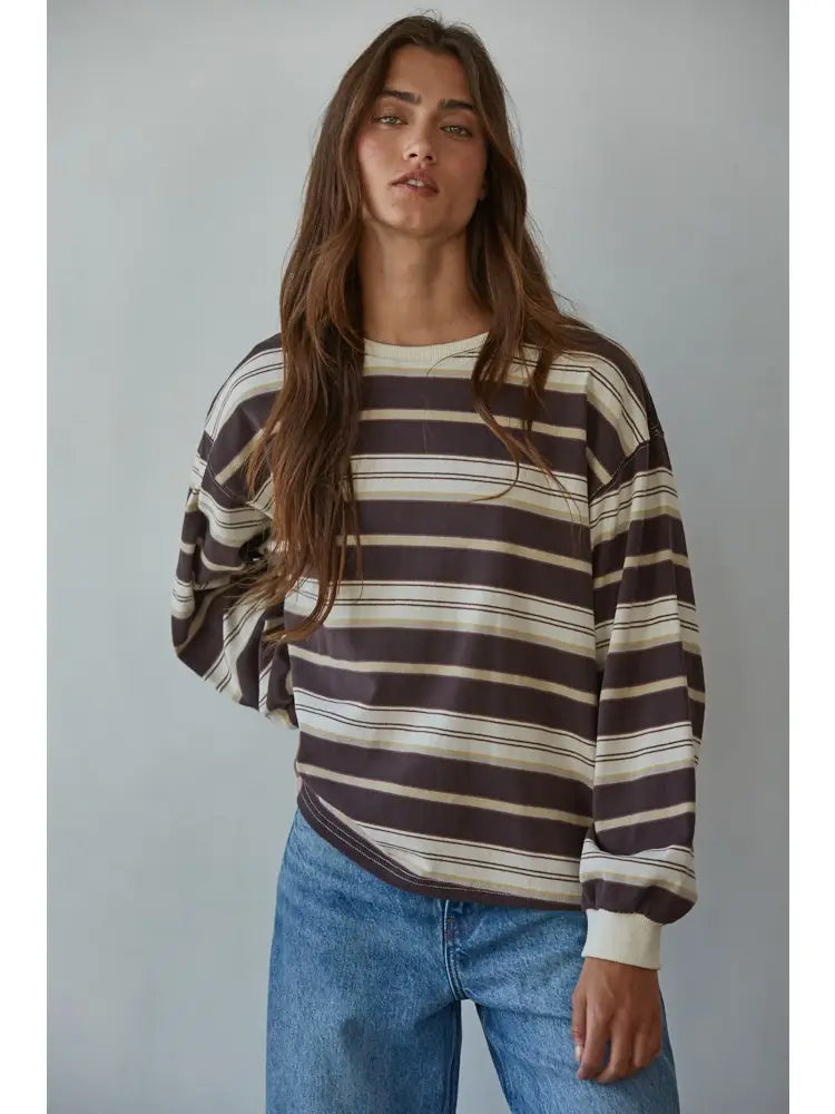 By Together Striped Knit Cotton Crew Neck