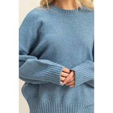 Dusty Blue Oversized Drop Shoulder Sweater