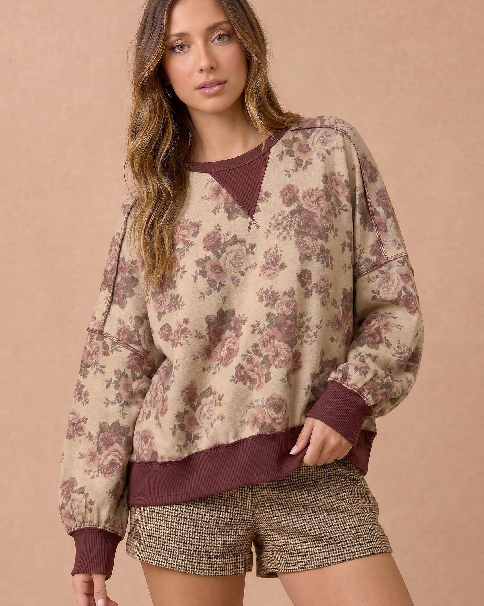 Rosalie Vintage Floral Oversized French Terry Sweatshirt