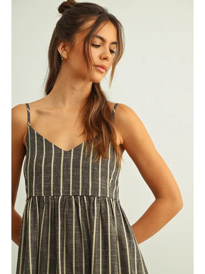 Aria Linen-Look Vertical Stripe Maxi Dress