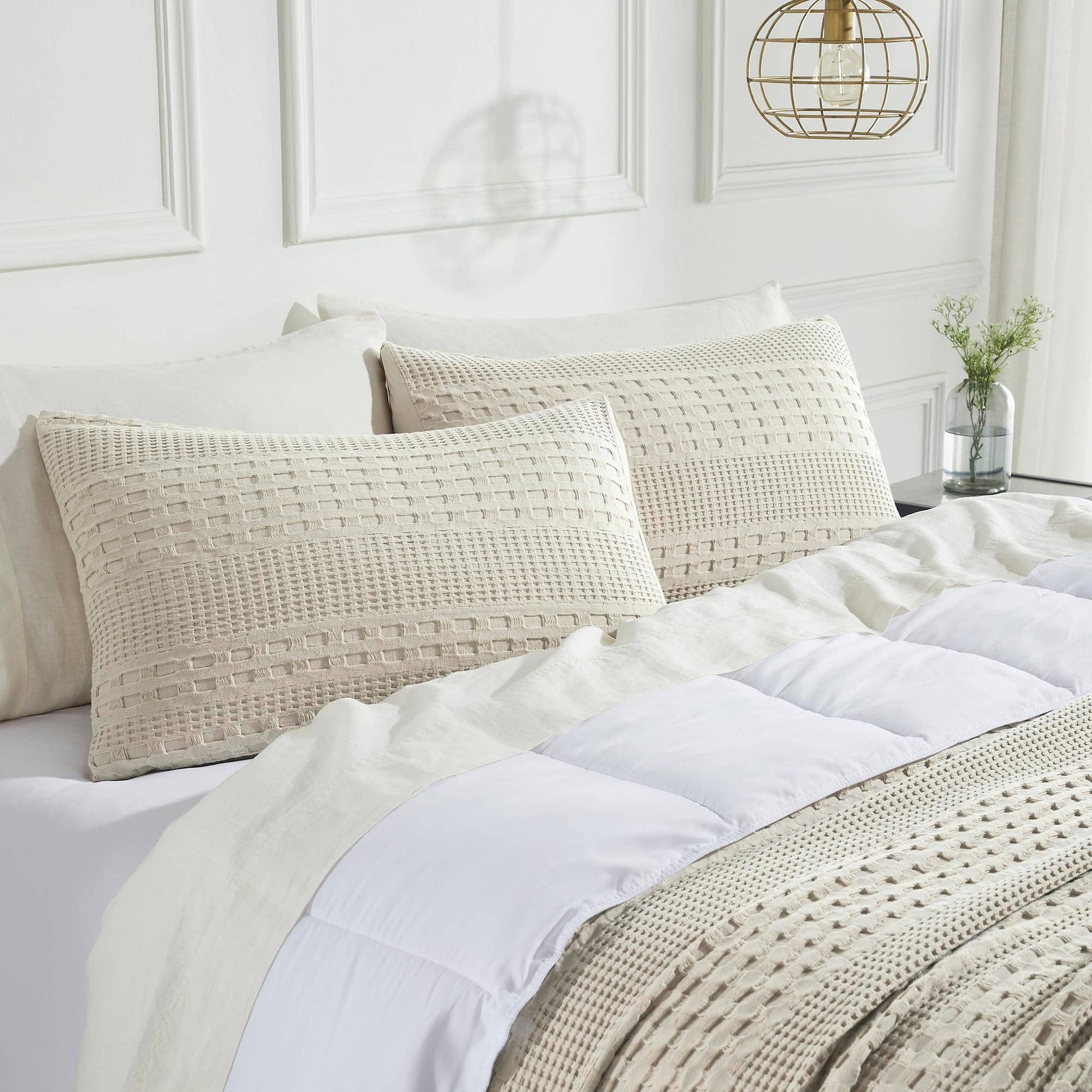 Natural Waffle Weave Cotton Queen Sham Set of 2