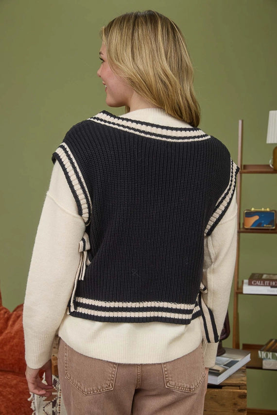 Blu Pepper Tie Knit Sweater Vest