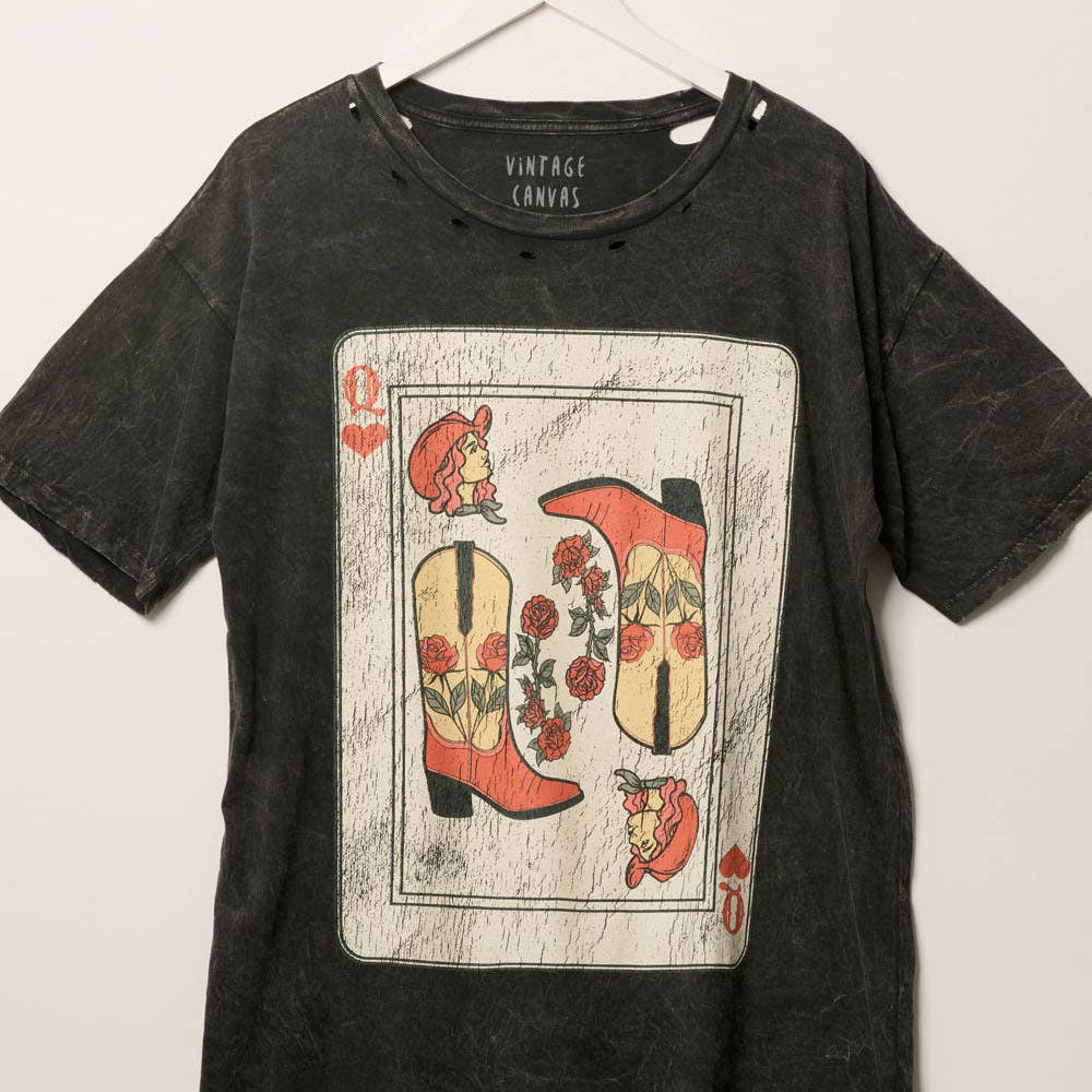 Queen Cowgirl Card Short Sleeve Western Graphic Print Tee