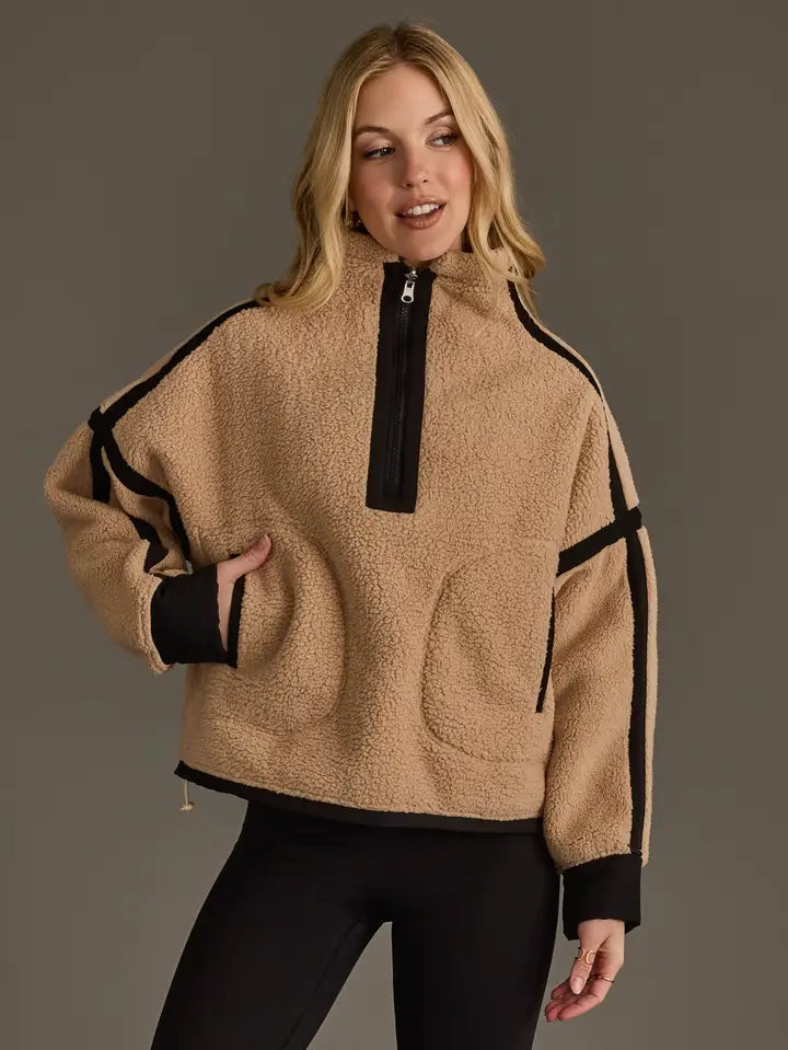 Cozy Relaxed Fit Half-Zip Sherpa Fleece Sweatshirt