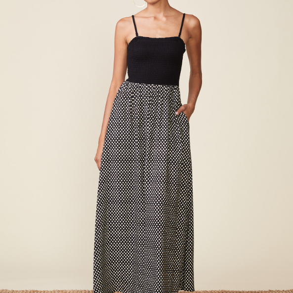 POLKA DOT STRAPLESS MIDI DRESS