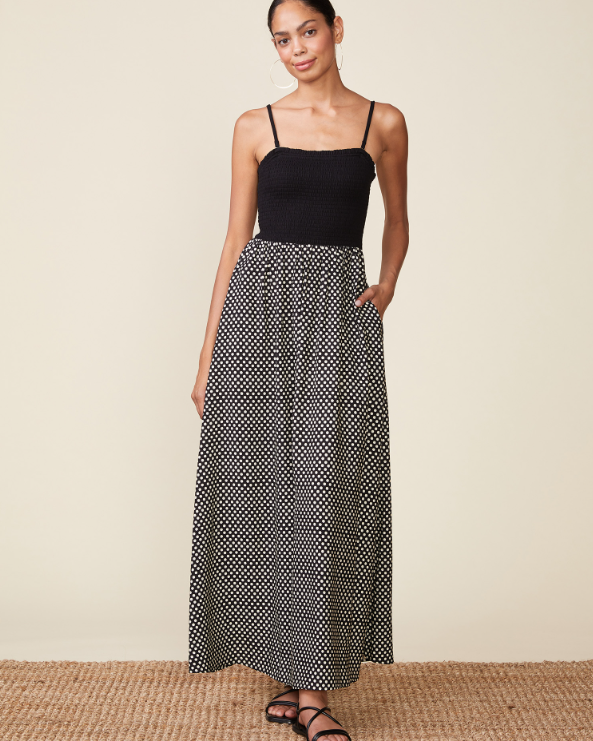 POLKA DOT STRAPLESS MIDI DRESS