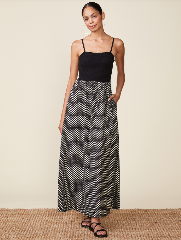POLKA DOT STRAPLESS MIDI DRESS