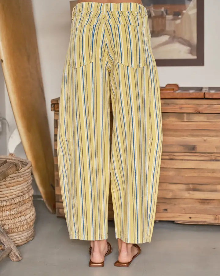 Aaron & Amber High-Waist Striped Barrel Pants