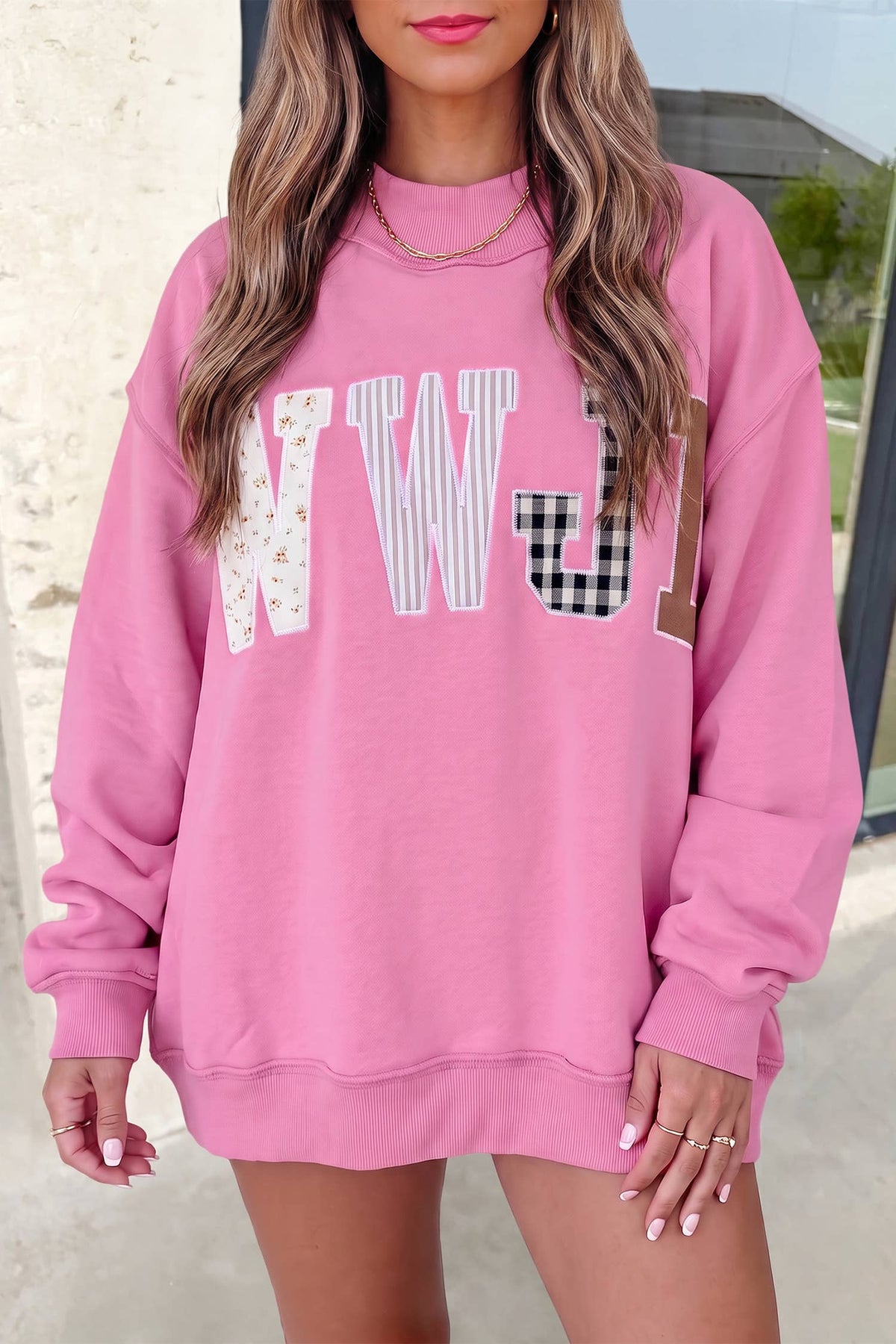 WWJD Embroidered Patch Mock Neck Sweatshirt