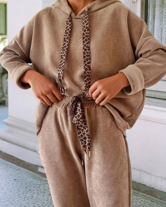 Ldc Pullover Hoodie and High Waist Pants Corduroy Suit