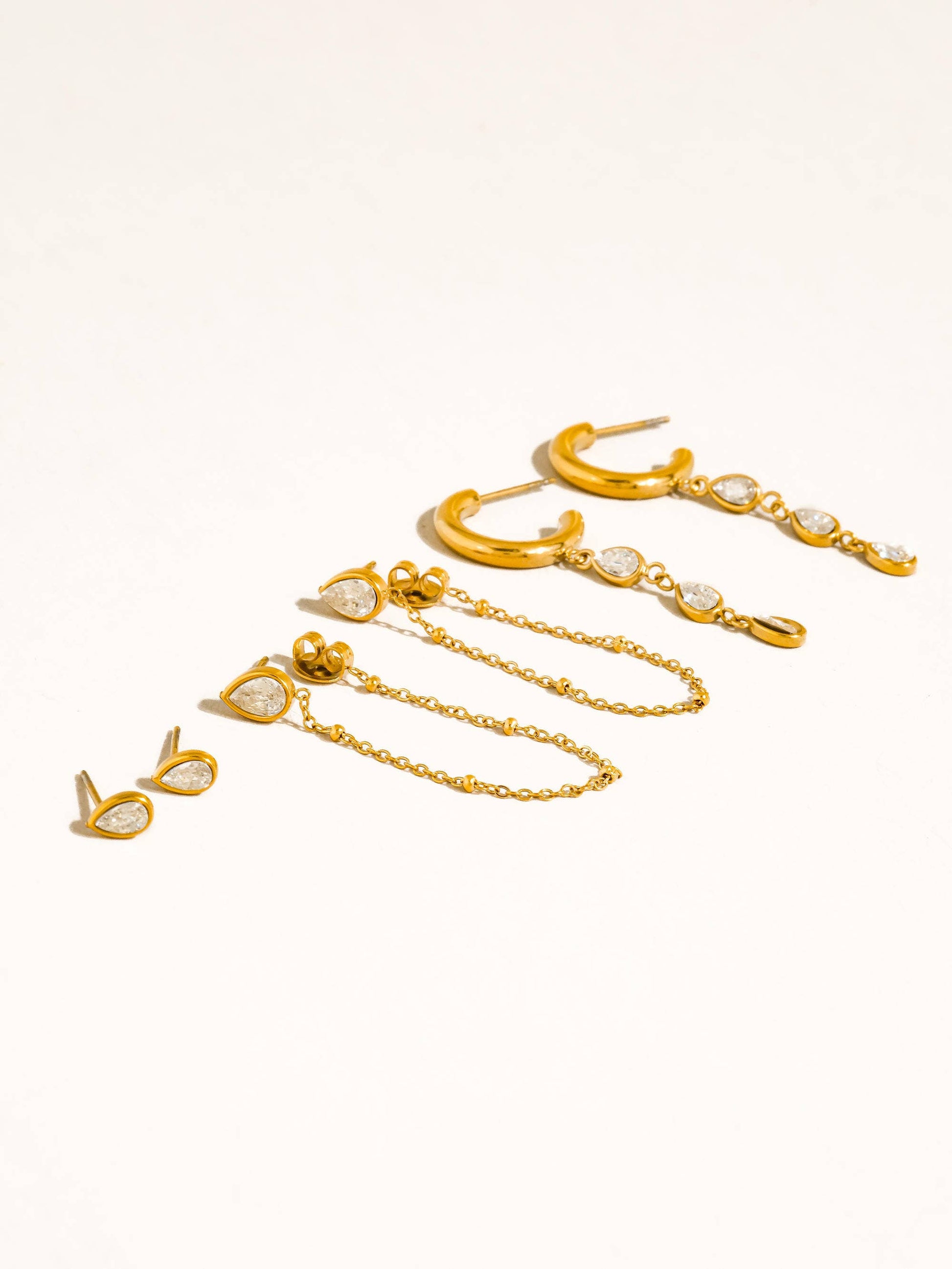 Finley 18K Gold Non-Tarnish CZ Chain Drop Earring Sets