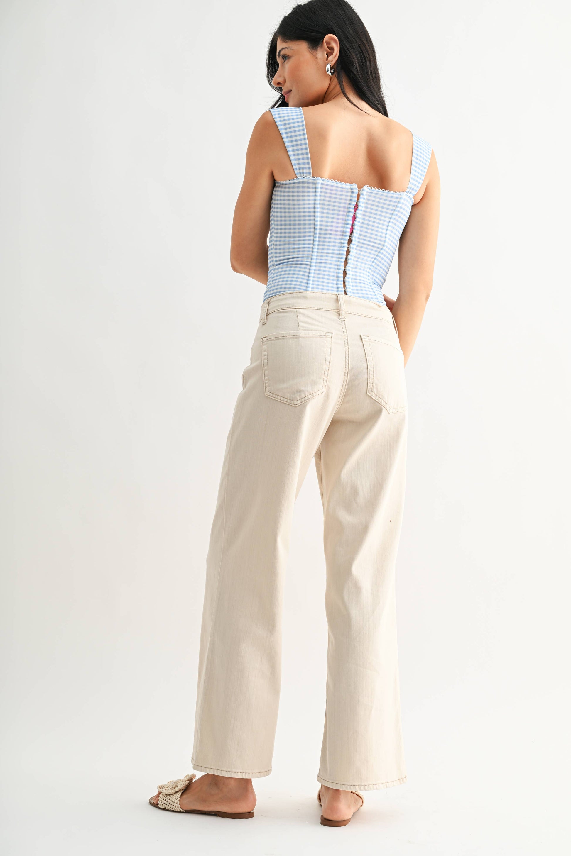 Stretch Twill Wide Leg Trouser - ALMOND - DP440-T