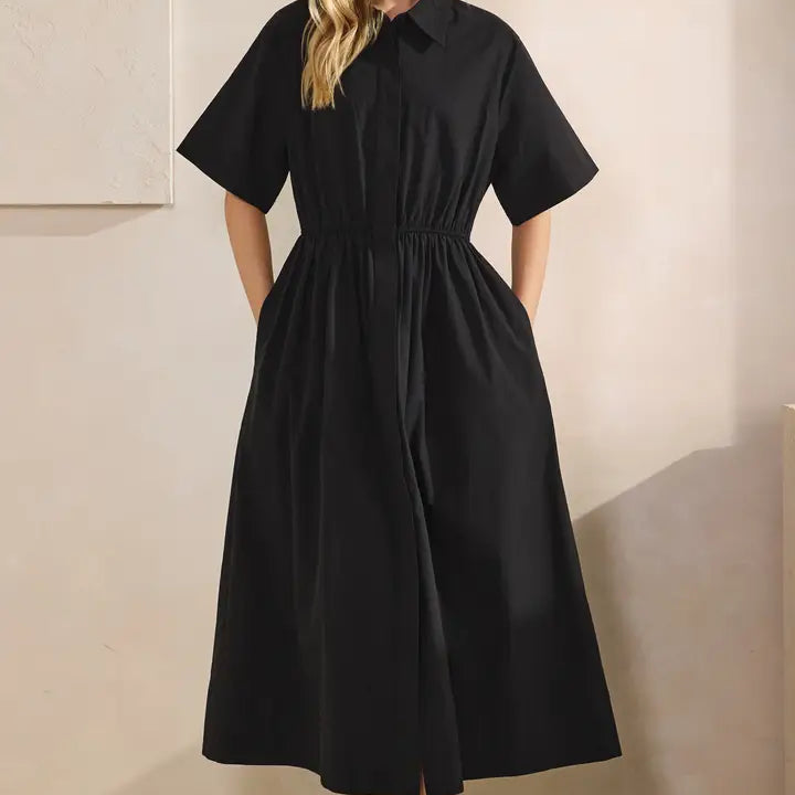 Tres Bien Poplin Collared Maxi Dress