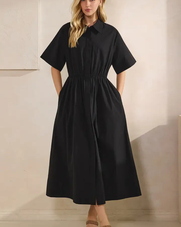 Tres Bien Poplin Collared Maxi Dress