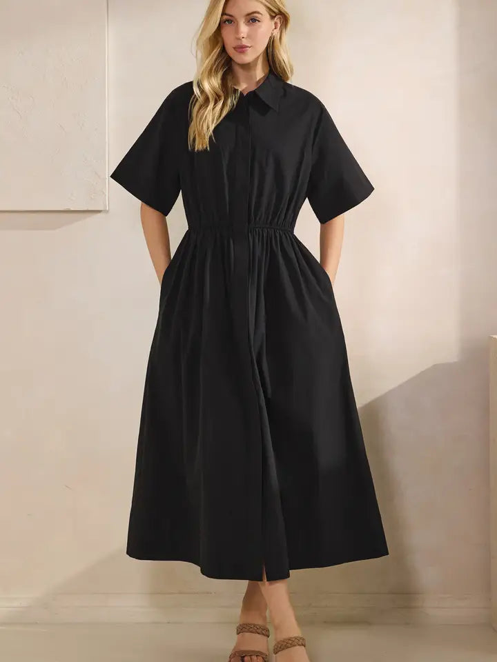 Tres Bien Poplin Collared Maxi Dress