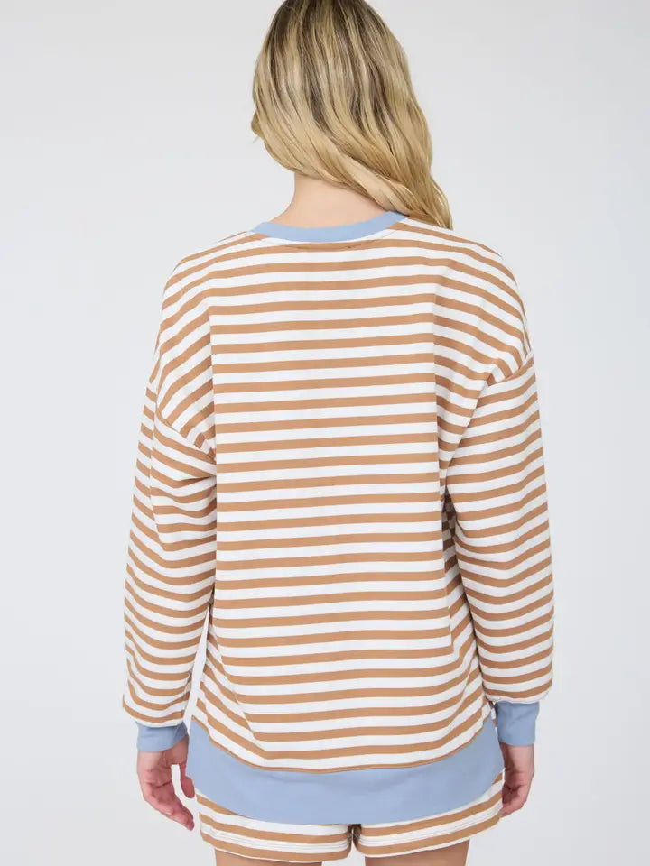 blu pepper striped contrast long slve top