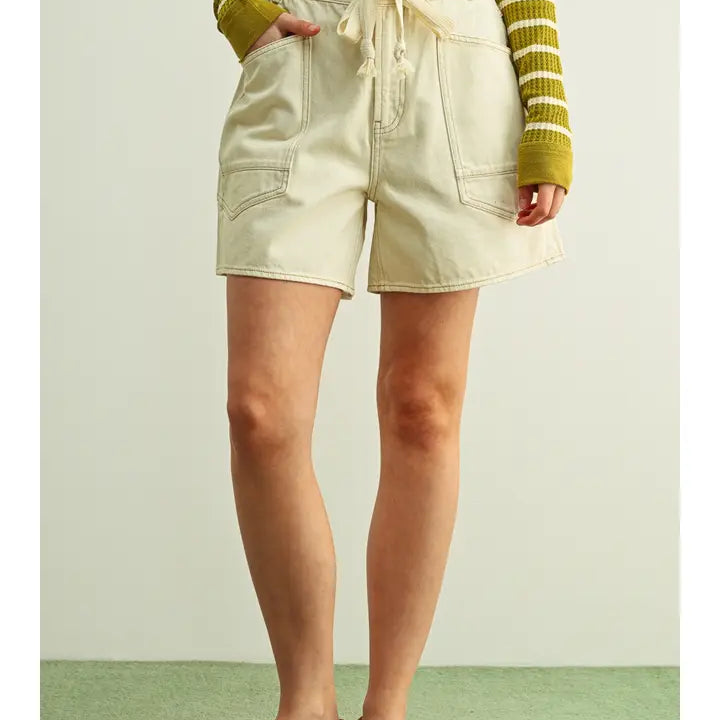 Washed Pocket Front with Tie Belt Shorts