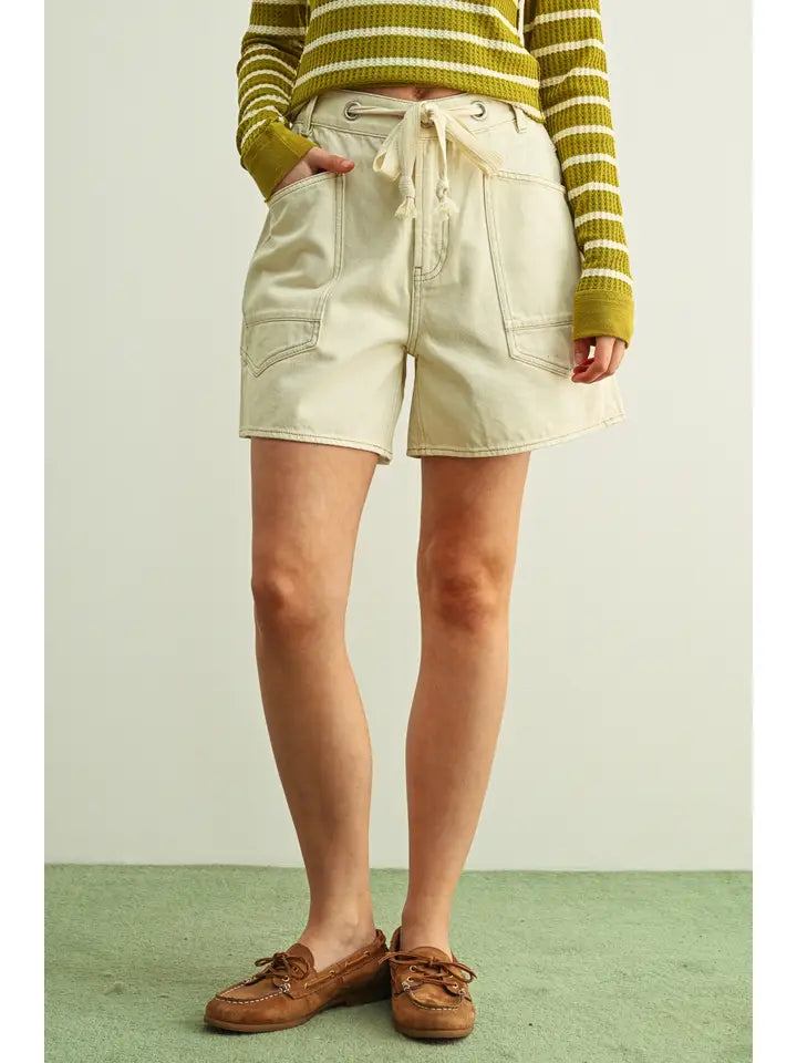 Washed Pocket Front with Tie Belt Shorts