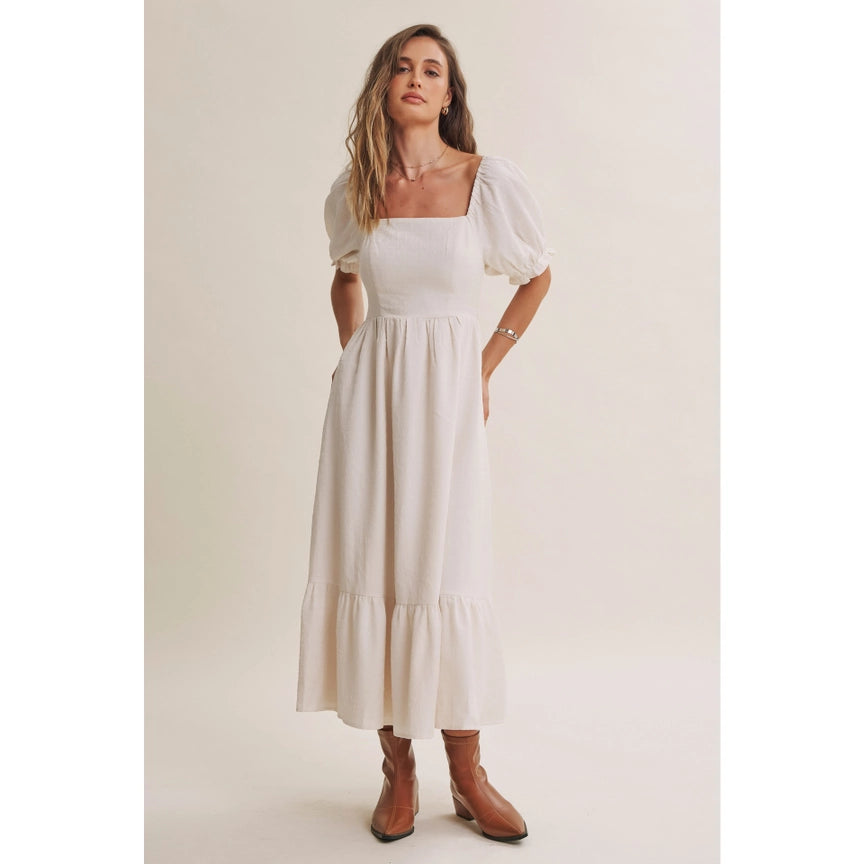 In February Graceful Contrast Bow Tie Back Midi Dress