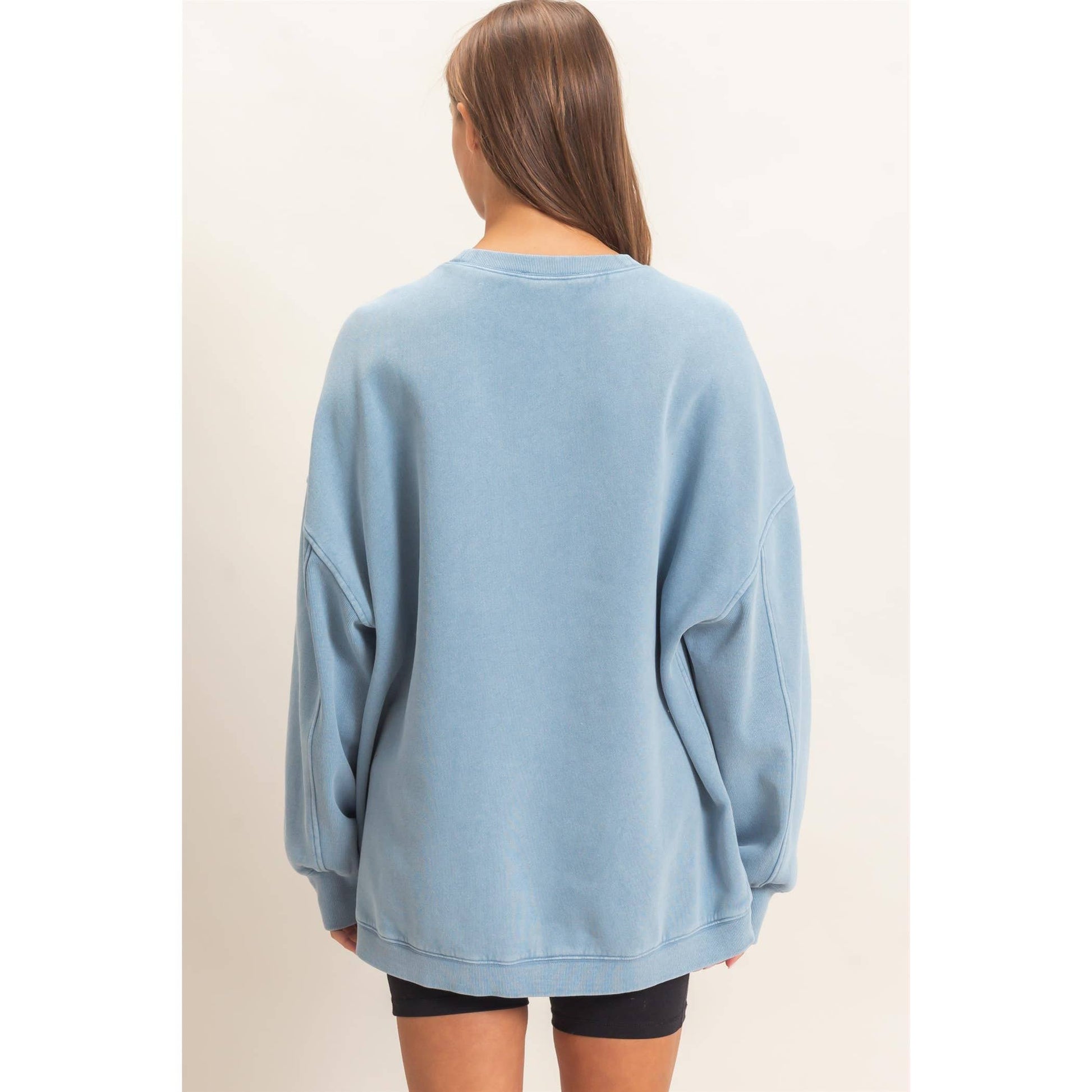 Acid Wash Crew Neck Long Sleeve Sweatshirt