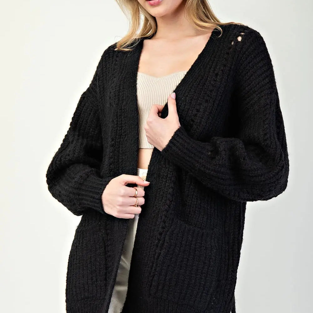 Ee:some Black Long Sleeve Cardigan