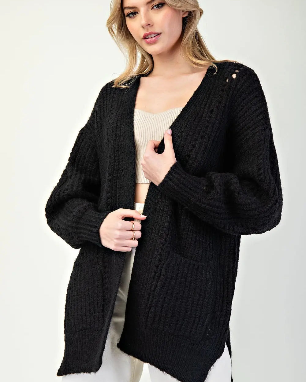 Ee:some Black Long Sleeve Cardigan