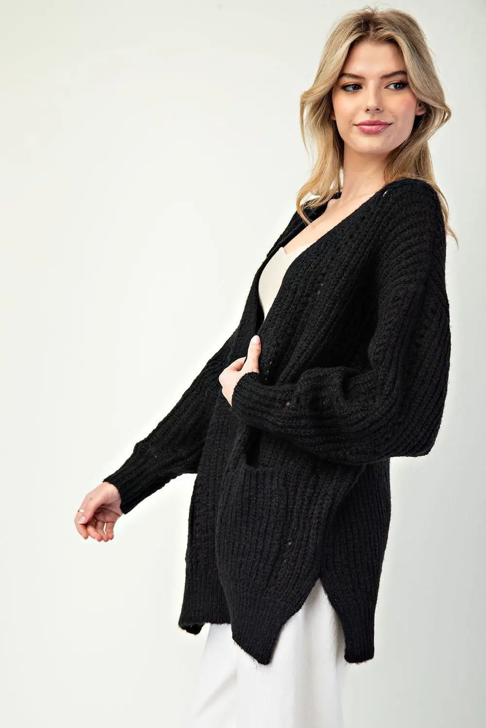 Ee:some Black Long Sleeve Cardigan