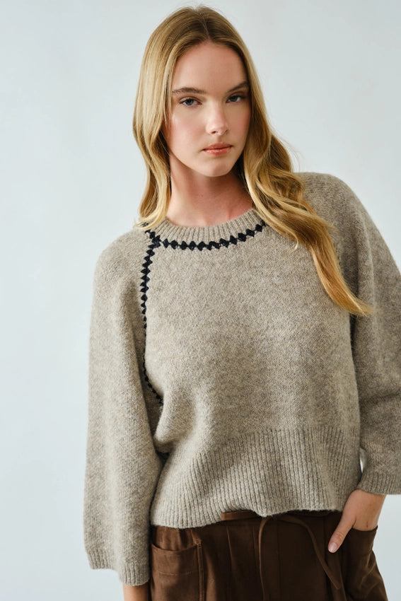 Pullover Sweater with Contrast Stitching