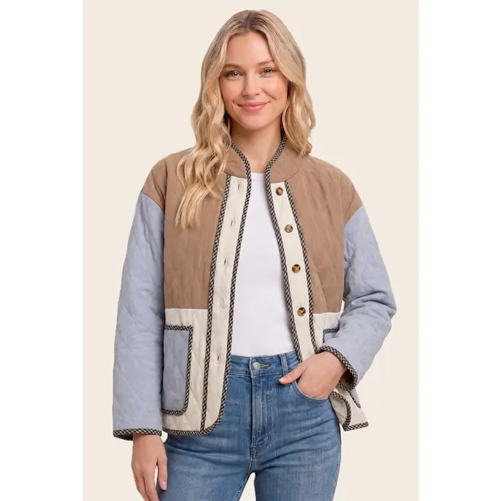 Sienna Colorblock Quilted Mock Neck Jacket