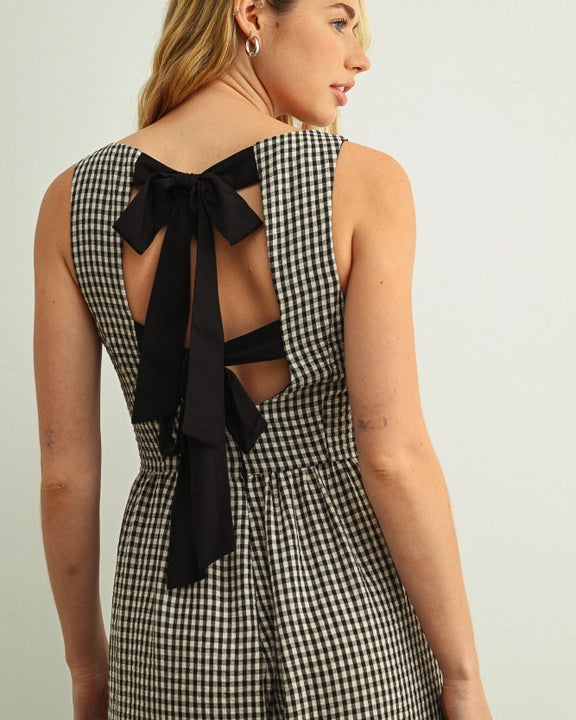 Gingham Printed Tie in the Back Jumpsuit