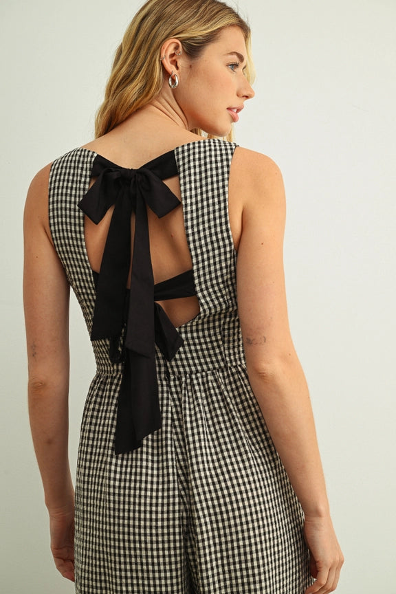 Gingham Printed Tie in the Back Jumpsuit