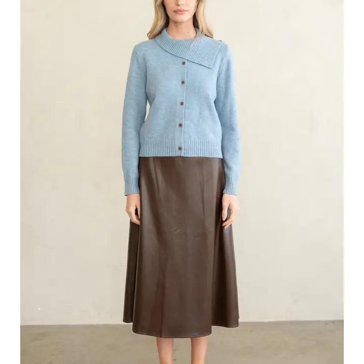 Sculptural Asymmetric Rib Collar Knit Cardigan