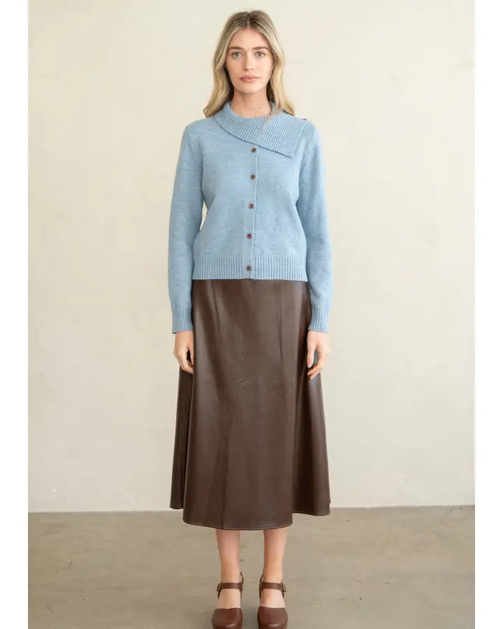 Sculptural Asymmetric Rib Collar Knit Cardigan