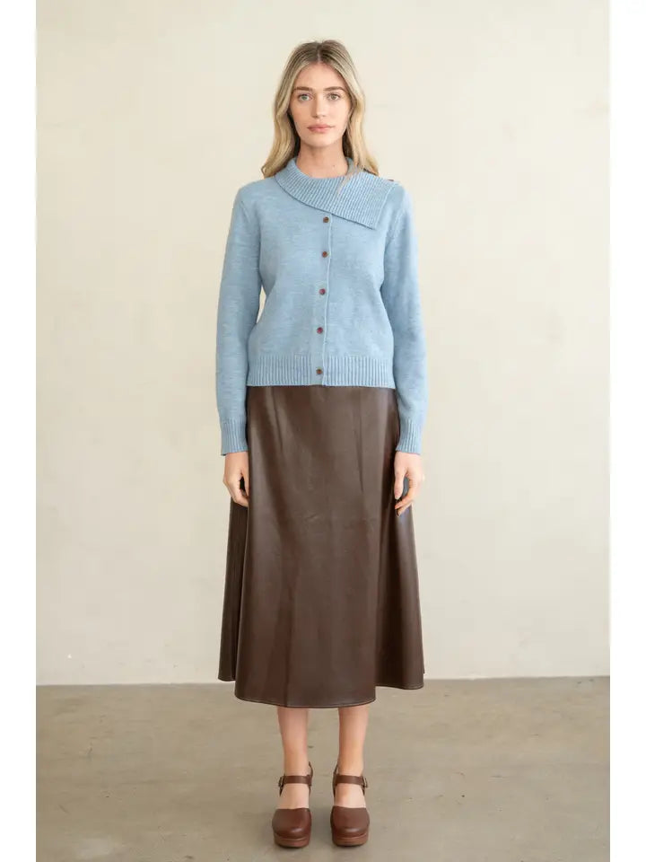 Sculptural Asymmetric Rib Collar Knit Cardigan