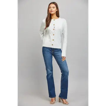 Classic Crew Neck Cable Knit Button-Up Cardigan