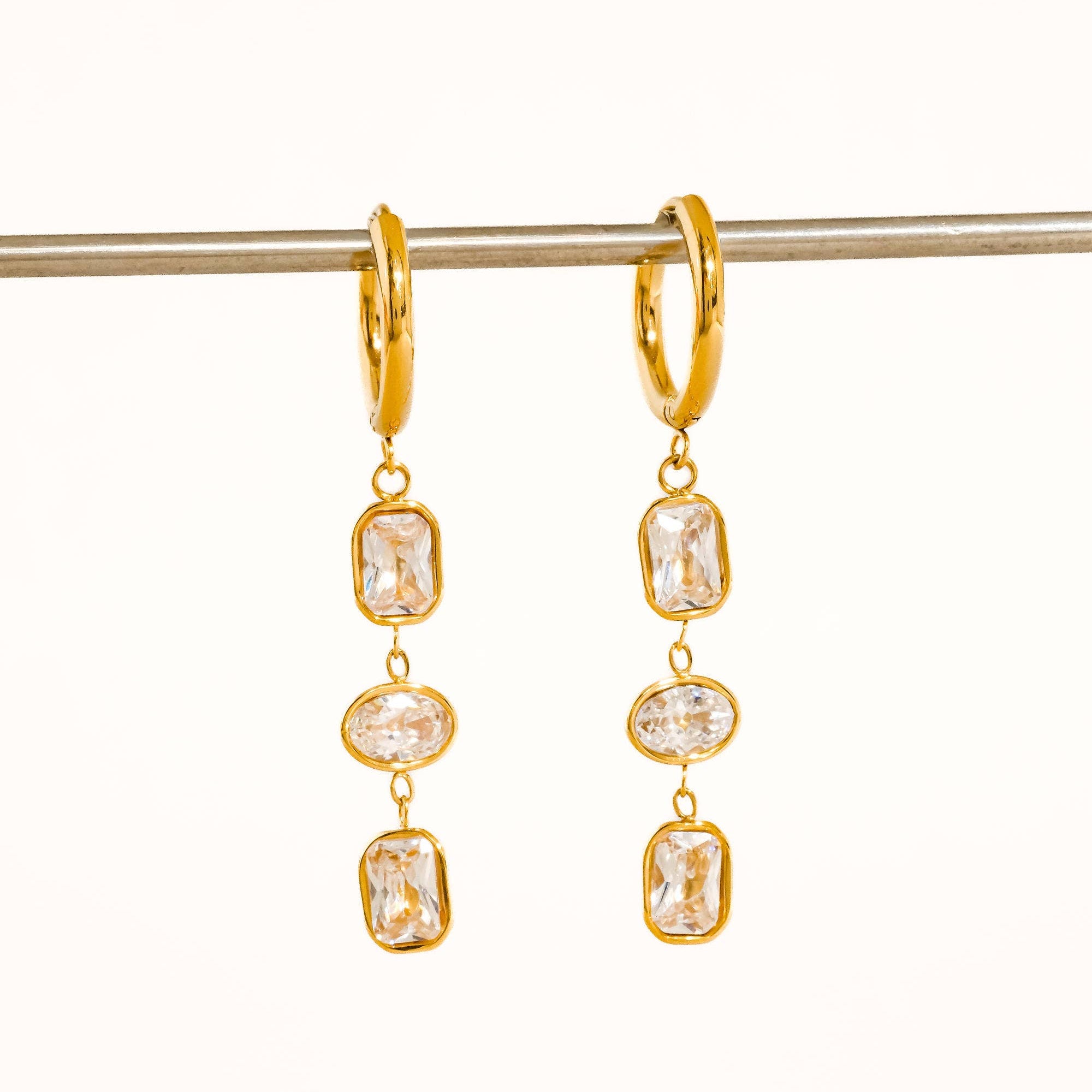 Sunniva 18K Gold Non-Tarnish CZ Triple Drop Earrings