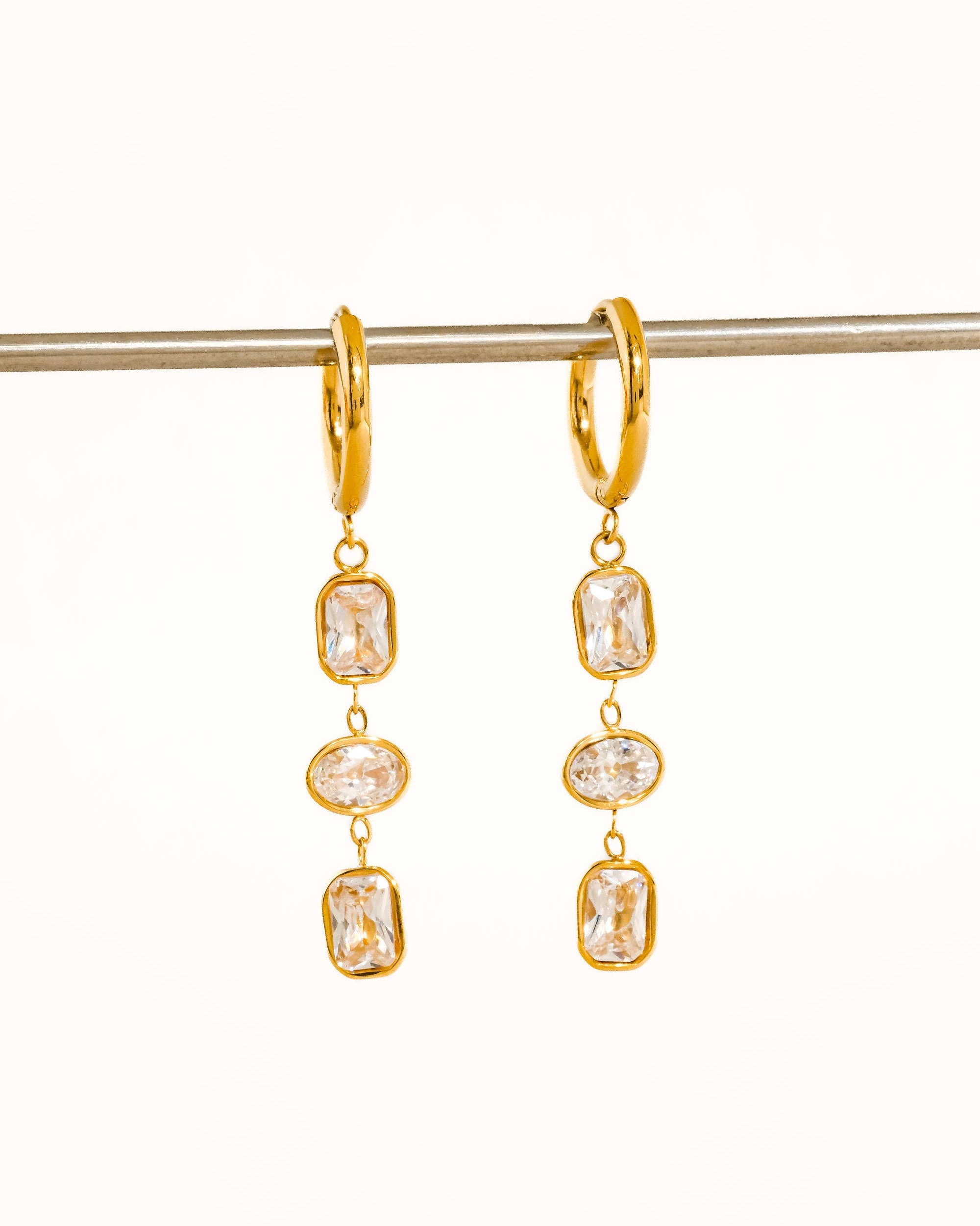 Sunniva 18K Gold Non-Tarnish CZ Triple Drop Earrings