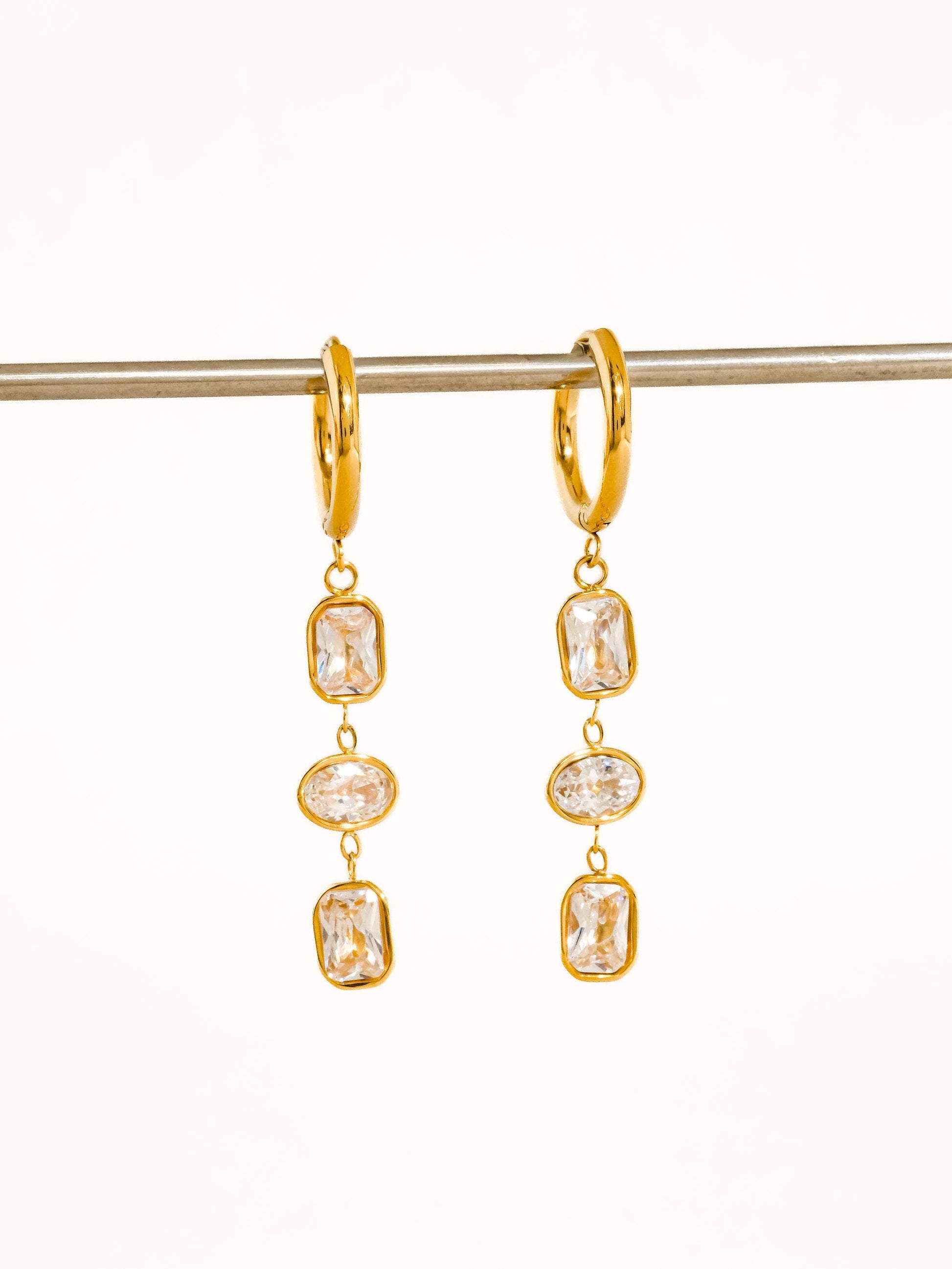 Sunniva 18K Gold Non-Tarnish CZ Triple Drop Earrings