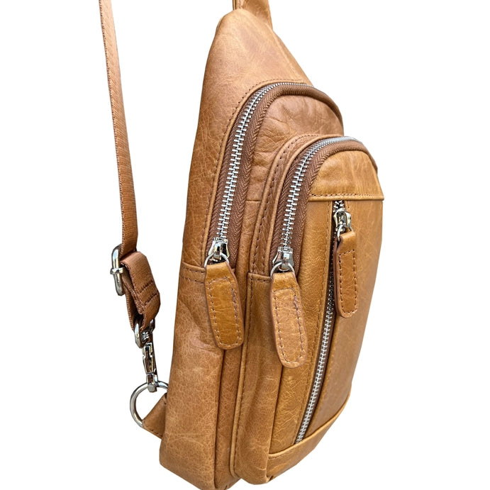 Cowhide Leather Sling Bag with Adjustable Shoulder Strap