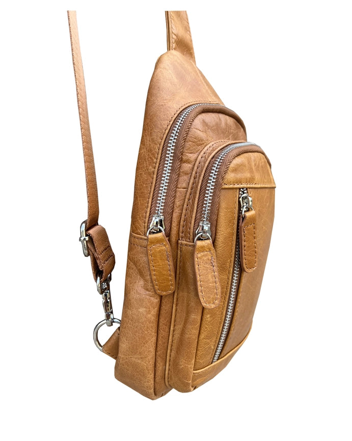 Cowhide Leather Sling Bag with Adjustable Shoulder Strap