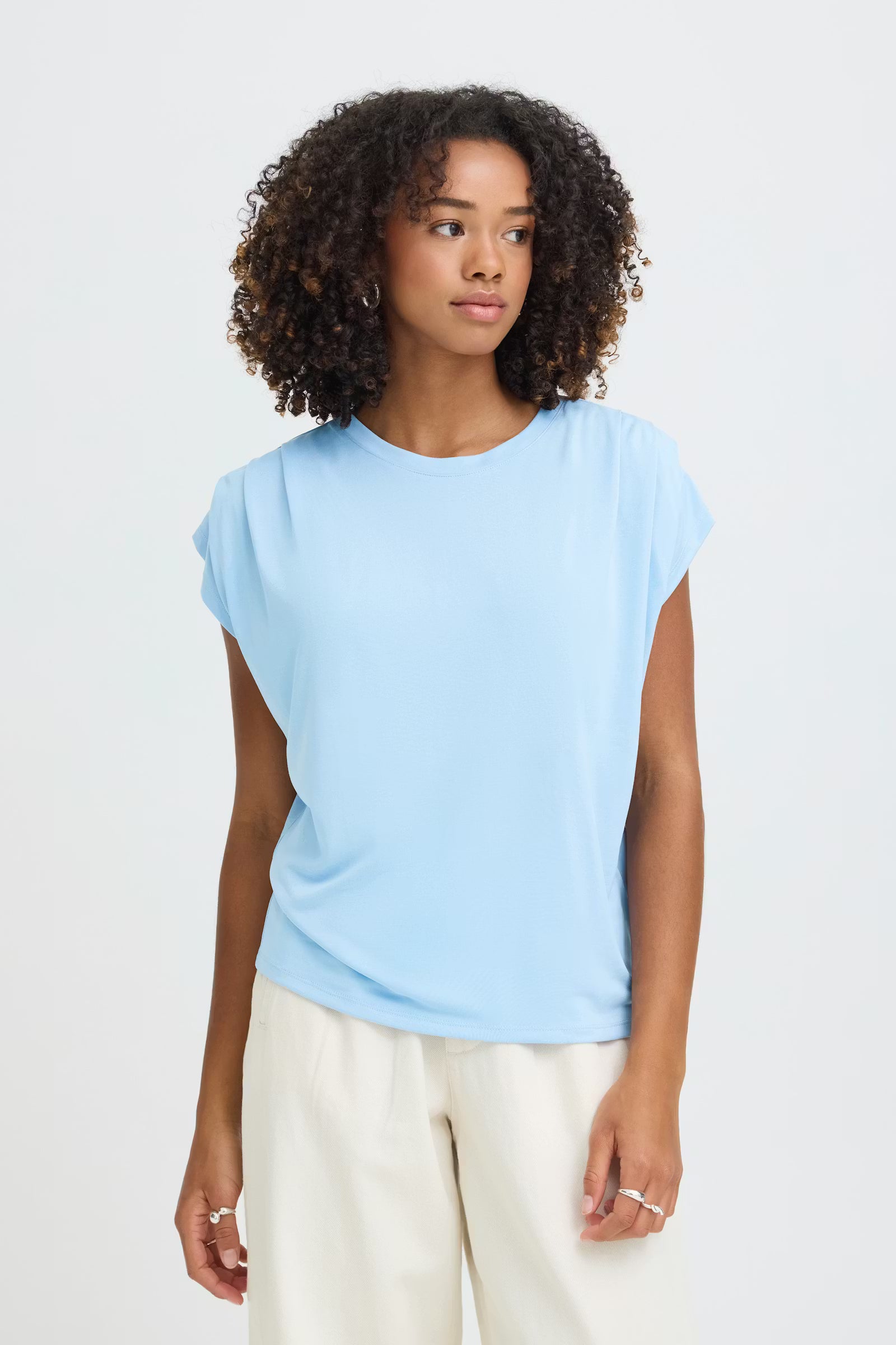 ICHI Pleated Shoulder Top