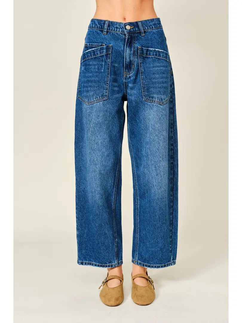 High-Rise Semi-Barrel Curved Leg Jeans