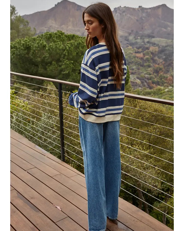 By Together Striped Knit Cotton Crew Neck