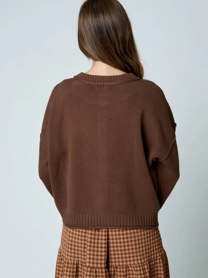 Raw Edge Exposed Seam Button Down Knit Cardigan