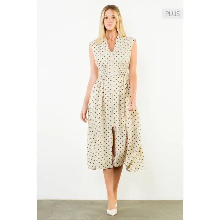Sleeveless Zipper Polka Dot Dress