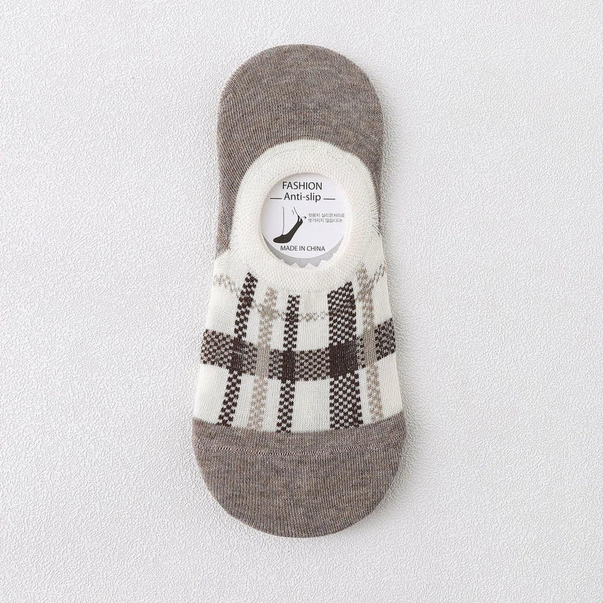 Khaki Lattice No Show Socks (OS)