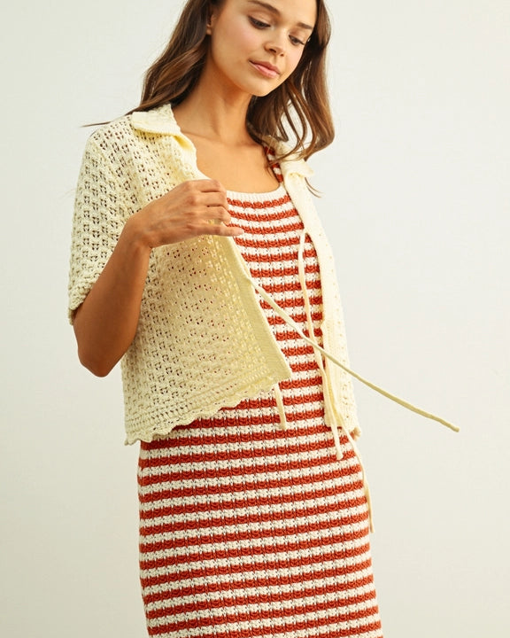 Boho Scalloped Short Sleeve Crochet Cardigan