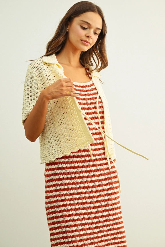 Boho Scalloped Short Sleeve Crochet Cardigan