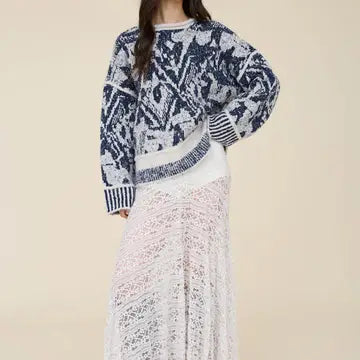 Geometric Diamond Raw Edge Wool Blend Knit Sweater