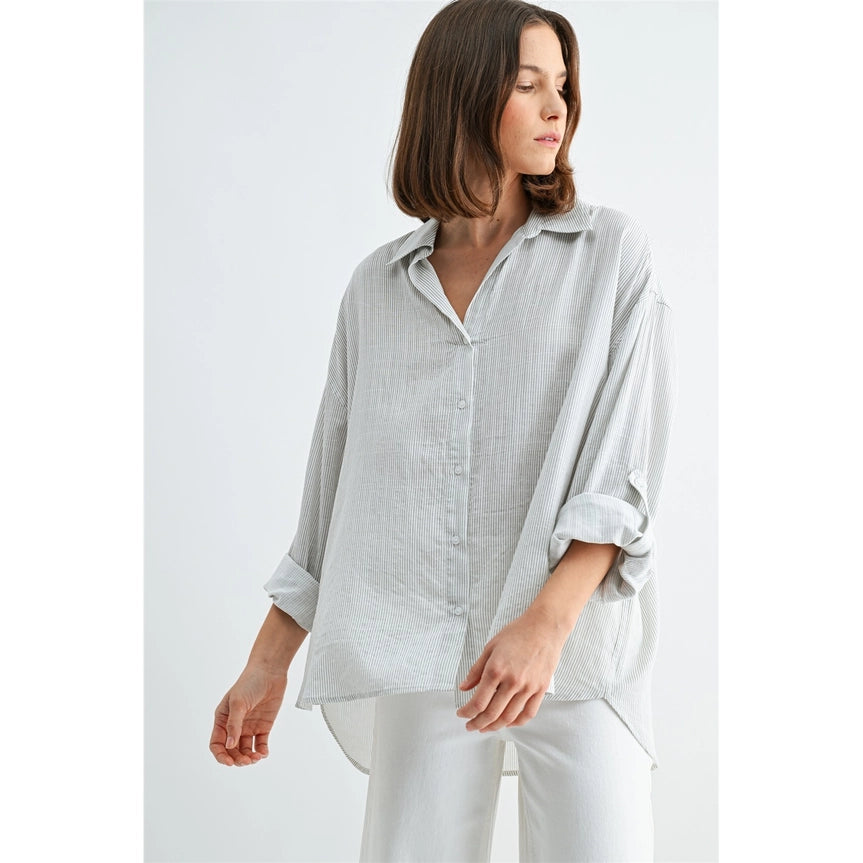 Effortless Coastal Stripe Oversized Button-Down Shirt